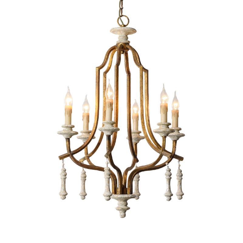 Metal Candelabra Chandelier Lamp Farmhouse 6-Head Living Room Pendant Ceiling Light in Antique Brass/Rust Clearhalo 'Ceiling Lights' 'Chandeliers' Lighting' options 232841