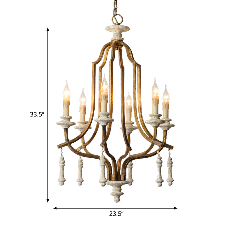 Metal Candelabra Chandelier Lamp Farmhouse 6-Head Living Room Pendant Ceiling Light in Antique Brass/Rust Clearhalo 'Ceiling Lights' 'Chandeliers' Lighting' options 232842