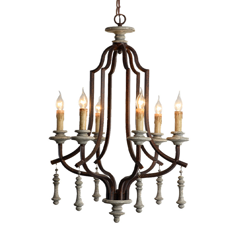 Metal Candelabra Chandelier Lamp Farmhouse 6-Head Living Room Pendant Ceiling Light in Antique Brass/Rust Clearhalo 'Ceiling Lights' 'Chandeliers' Lighting' options 232845