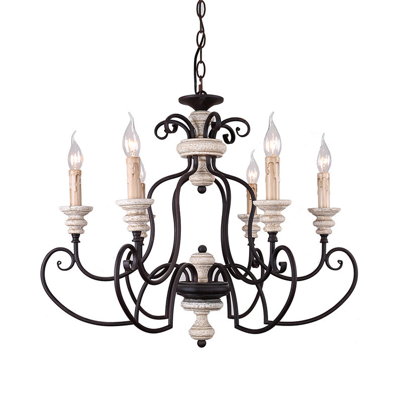 Traditional Candle-Style Hanging Lamp 6 Bulbs Metal Chandelier Light Fixture in Black Clearhalo 'Ceiling Lights' 'Chandeliers' Lighting' options 232849