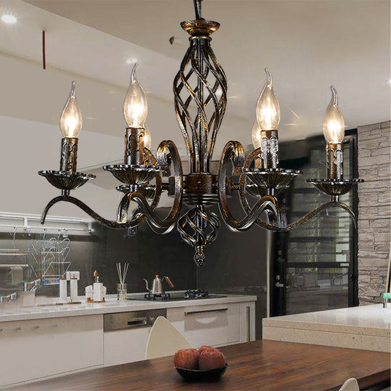 Candle Hanging Lamp Traditional Metal 6 Bulbs Black Chandelier Pendant Light for Kitchen Island Clearhalo 'Ceiling Lights' 'Chandeliers' Lighting' options 232858