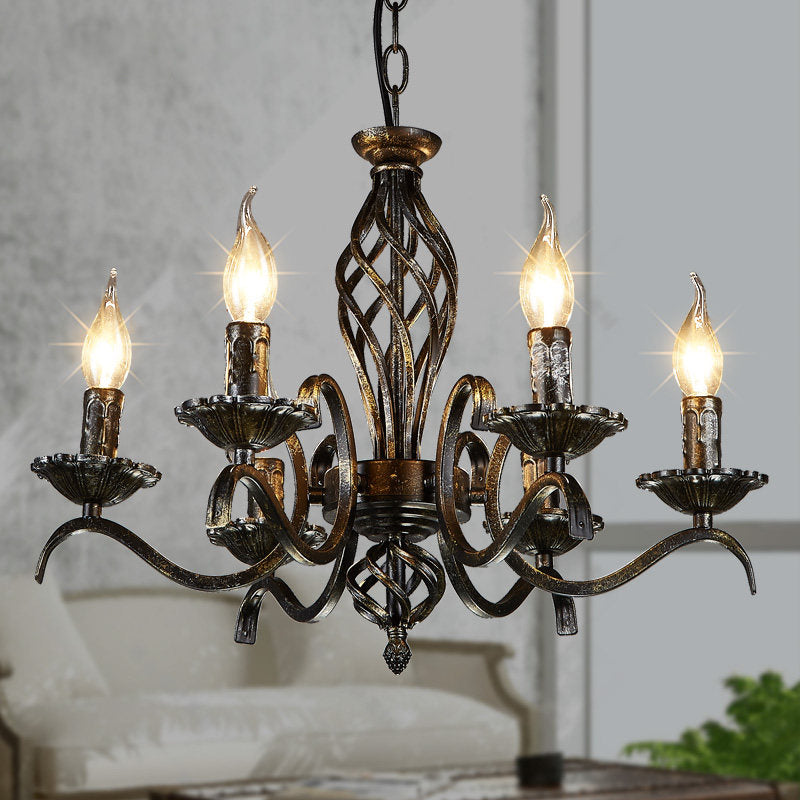 Candle Hanging Lamp Traditional Metal 6 Bulbs Black Chandelier Pendant Light for Kitchen Island Clearhalo 'Ceiling Lights' 'Chandeliers' Lighting' options 232859