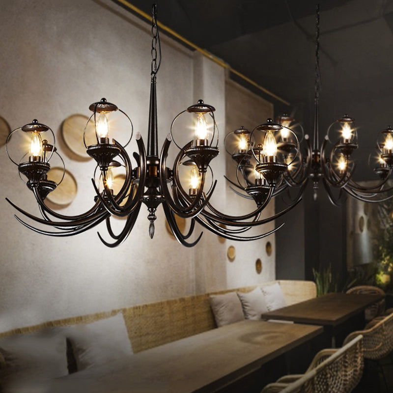 Metal Black Hanging Chandelier Curved Arm 6 Bulbs Traditional Pendant Light Fixture for Restaurant Black Clearhalo 'Ceiling Lights' 'Chandeliers' Lighting' options 232868_a06b4a80-823a-4795-bc56-d7a102736cac