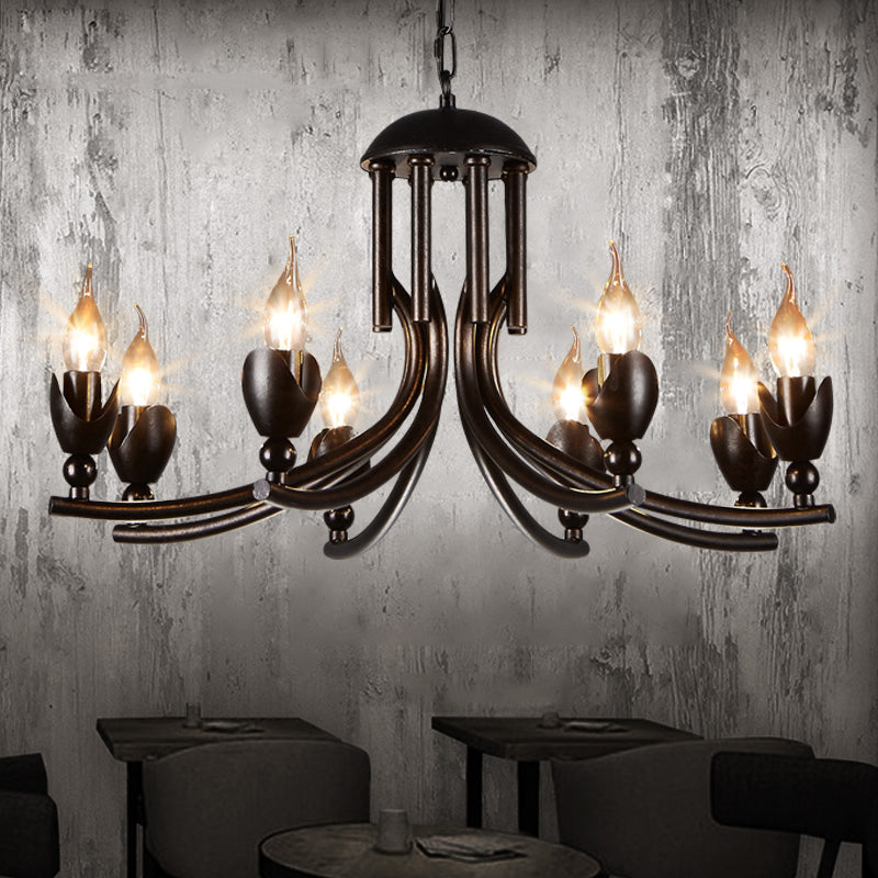 Metal Candle Chandelier Lamp Industrial 8-Head Restaurant Pendant Ceiling Light in Black Clearhalo 'Ceiling Lights' 'Chandeliers' Lighting' options 232890