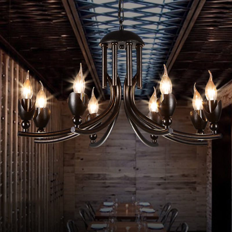 Metal Candle Chandelier Lamp Industrial 8-Head Restaurant Pendant Ceiling Light in Black Clearhalo 'Ceiling Lights' 'Chandeliers' Lighting' options 232891