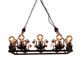 Rust Rectangular Pendant Chandelier Industrial Metal 10-Head Bedroom Hanging Ceiling Light Clearhalo 'Ceiling Lights' 'Chandeliers' Lighting' options 232906