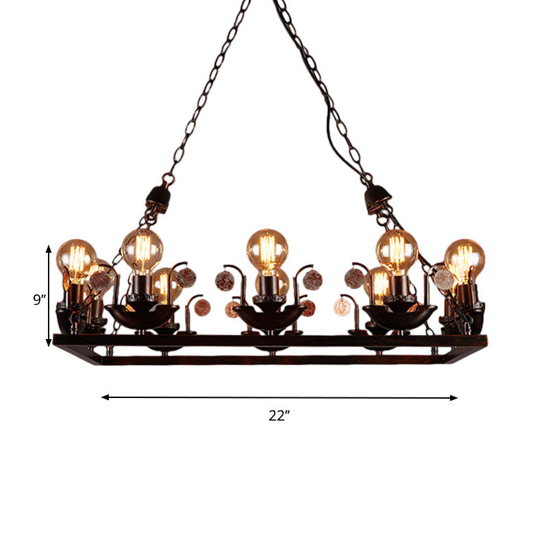 Rust Rectangular Pendant Chandelier Industrial Metal 10-Head Bedroom Hanging Ceiling Light Clearhalo 'Ceiling Lights' 'Chandeliers' Lighting' options 232907