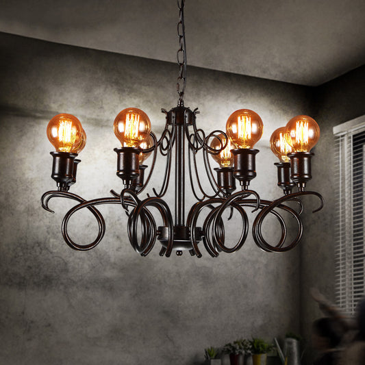 Metal Black Hanging Chandelier Swirled Arm 8-Bulb Traditional Suspension Light for Living Room Clearhalo 'Ceiling Lights' 'Chandeliers' Lighting' options 232909