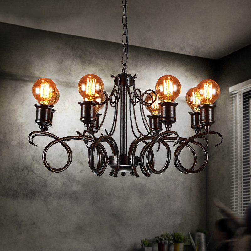 Metal Black Hanging Chandelier Swirled Arm 8-Bulb Traditional Suspension Light for Living Room Black Clearhalo 'Ceiling Lights' 'Chandeliers' Lighting' options 232909_a4d71de6-0f80-41ca-9ac9-520f1dd07fbe