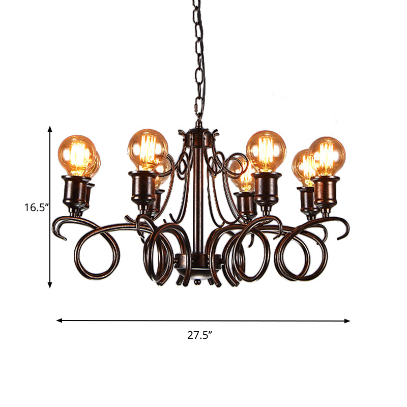 Metal Black Hanging Chandelier Swirled Arm 8-Bulb Traditional Suspension Light for Living Room Clearhalo 'Ceiling Lights' 'Chandeliers' Lighting' options 232912