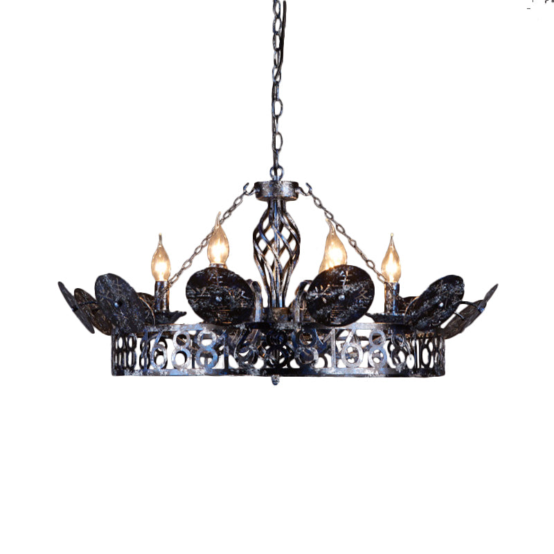 6-Light Wagon Wheel Chandelier Light Traditional Black Metal Suspension Pendant for Cafe Clearhalo 'Ceiling Lights' 'Chandeliers' Lighting' options 232920