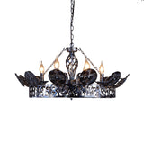 6-Light Wagon Wheel Chandelier Light Traditional Black Metal Suspension Pendant for Cafe Clearhalo 'Ceiling Lights' 'Chandeliers' Lighting' options 232920