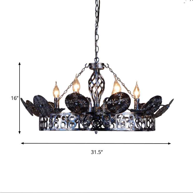 6-Light Wagon Wheel Chandelier Light Traditional Black Metal Suspension Pendant for Cafe Clearhalo 'Ceiling Lights' 'Chandeliers' Lighting' options 232921