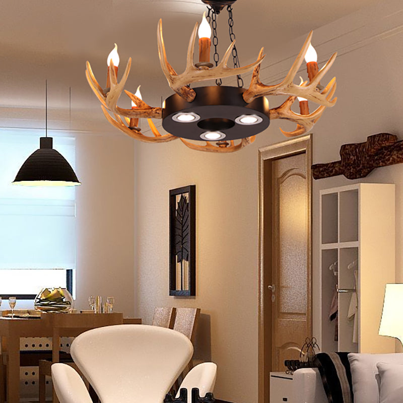 6-Light Antler Chandelier Light Farmhouse Brown Resin Suspension Pendant for Living Room Clearhalo 'Ceiling Lights' 'Chandeliers' Lighting' options 232943