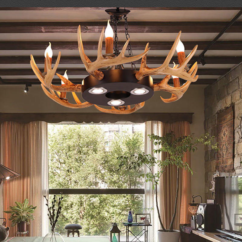 6-Light Antler Chandelier Light Farmhouse Brown Resin Suspension Pendant for Living Room Clearhalo 'Ceiling Lights' 'Chandeliers' Lighting' options 232944