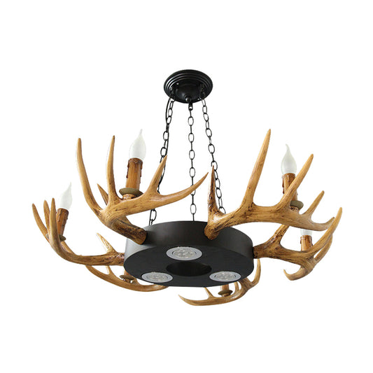 6-Light Antler Chandelier Light Farmhouse Brown Resin Suspension Pendant for Living Room Clearhalo 'Ceiling Lights' 'Chandeliers' Lighting' options 232945