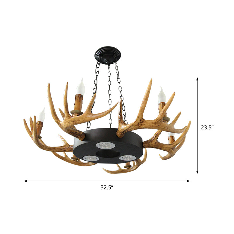 6-Light Antler Chandelier Light Farmhouse Brown Resin Suspension Pendant for Living Room Clearhalo 'Ceiling Lights' 'Chandeliers' Lighting' options 232946