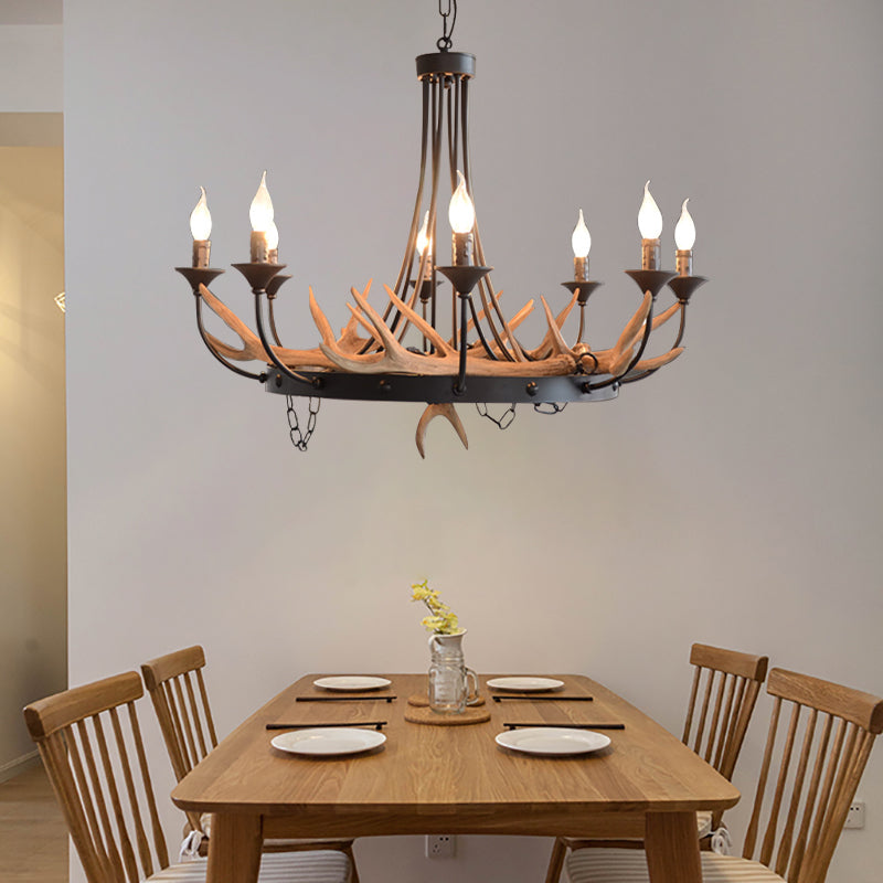 Candelabra Resin Ceiling Lamp Cottage 8-Bulb Dining Room Pendant Chandelier in Black Clearhalo 'Ceiling Lights' 'Chandeliers' Lighting' options 232948