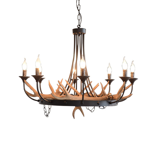 Candelabra Resin Ceiling Lamp Cottage 8-Bulb Dining Room Pendant Chandelier in Black Clearhalo 'Ceiling Lights' 'Chandeliers' Lighting' options 232950