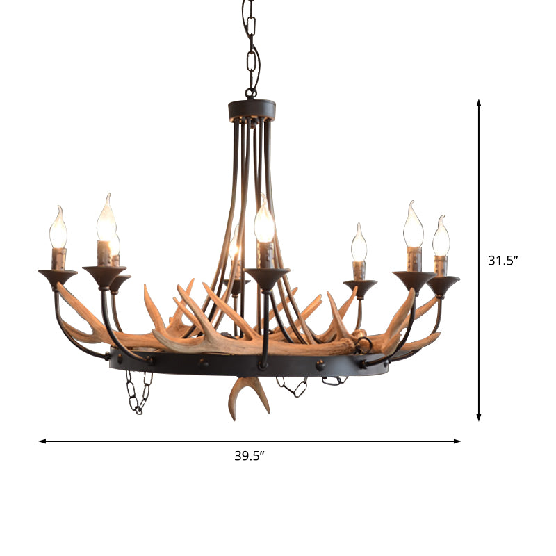 Candelabra Resin Ceiling Lamp Cottage 8-Bulb Dining Room Pendant Chandelier in Black Clearhalo 'Ceiling Lights' 'Chandeliers' Lighting' options 232951