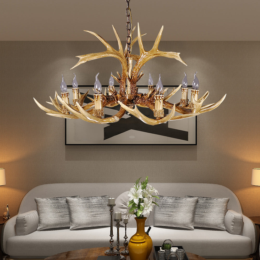 Traditional Antler Shaped Hanging Lamp 8 Bulbs Resin Chandelier Light Fixture in Brown Brown Clearhalo 'Ceiling Lights' 'Chandeliers' Lighting' options 232961_06fa74ef-b603-40d8-8826-cca0e91ab6b8