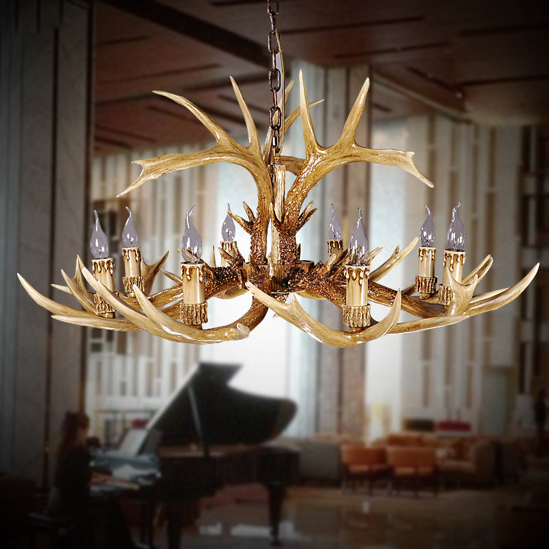 Traditional Antler Shaped Hanging Lamp 8 Bulbs Resin Chandelier Light Fixture in Brown Clearhalo 'Ceiling Lights' 'Chandeliers' Lighting' options 232962