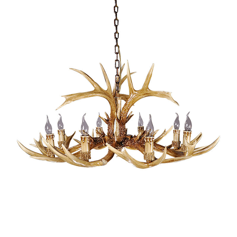Traditional Antler Shaped Hanging Lamp 8 Bulbs Resin Chandelier Light Fixture in Brown Clearhalo 'Ceiling Lights' 'Chandeliers' Lighting' options 232963