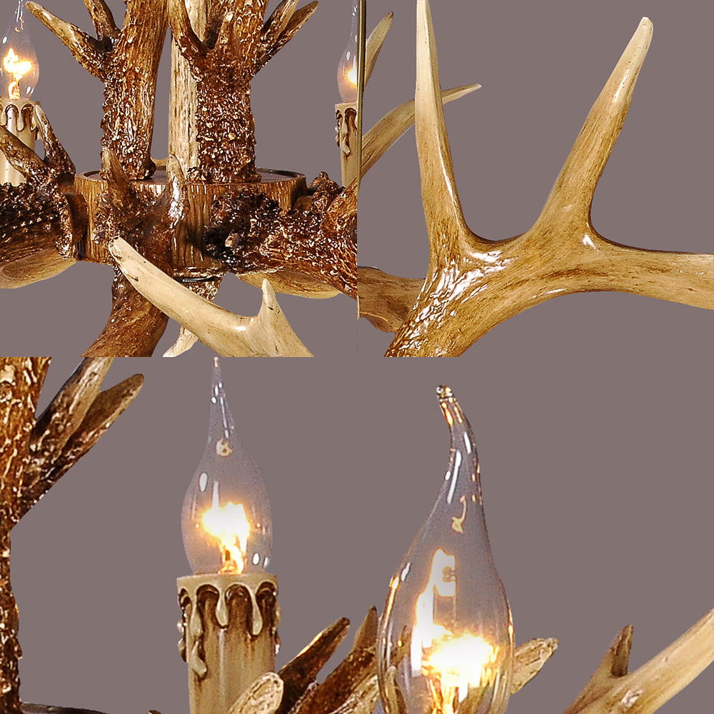 Traditional Antler Shaped Hanging Lamp 8 Bulbs Resin Chandelier Light Fixture in Brown Clearhalo 'Ceiling Lights' 'Chandeliers' Lighting' options 232965