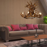 9 Lights Resin Chandelier Lamp Countryside Brown Antler Shape Living Room Down Lighting Pendant Clearhalo 'Ceiling Lights' 'Chandeliers' Lighting' options 232966