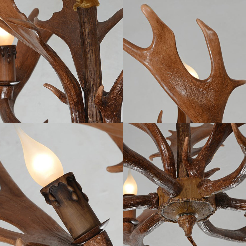 Candle Shape Bedroom Hanging Lamp Traditional Resin 6-Bulb Brown Chandelier Pendant Light with Antler Clearhalo 'Ceiling Lights' 'Chandeliers' Lighting' options 232974