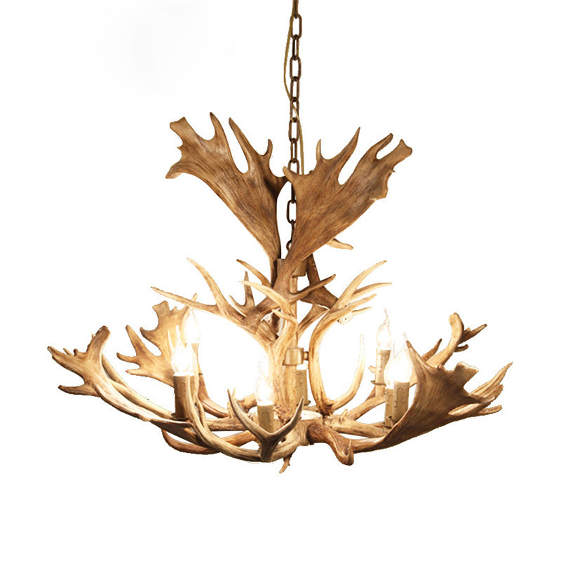 Resin Brown Hanging Chandelier Candle-Style 8 Bulbs Rural Pendant Light Fixture for Dining Room Clearhalo 'Ceiling Lights' 'Chandeliers' Lighting' options 232982