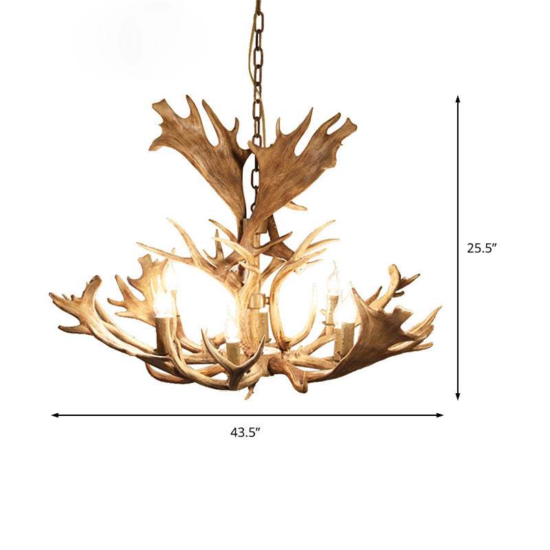 Resin Brown Hanging Chandelier Candle-Style 8 Bulbs Rural Pendant Light Fixture for Dining Room Clearhalo 'Ceiling Lights' 'Chandeliers' Lighting' options 232983