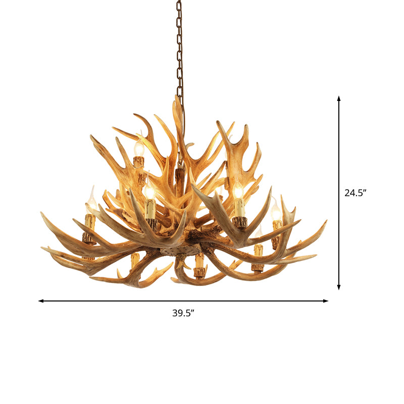 Village Candelabra Hanging Pendant 12 Lights Resin Ceiling Chandelier with Antler in Brown for Living Room Clearhalo 'Ceiling Lights' 'Chandeliers' Lighting' options 232987