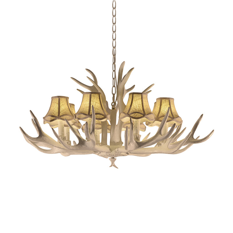 8 Heads Resin Chandelier Rustic Style White Cone Shade Living Room Pendant Light with Antler Clearhalo 'Ceiling Lights' 'Chandeliers' Lighting' options 232991