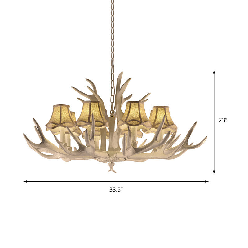 8 Heads Resin Chandelier Rustic Style White Cone Shade Living Room Pendant Light with Antler Clearhalo 'Ceiling Lights' 'Chandeliers' Lighting' options 232992