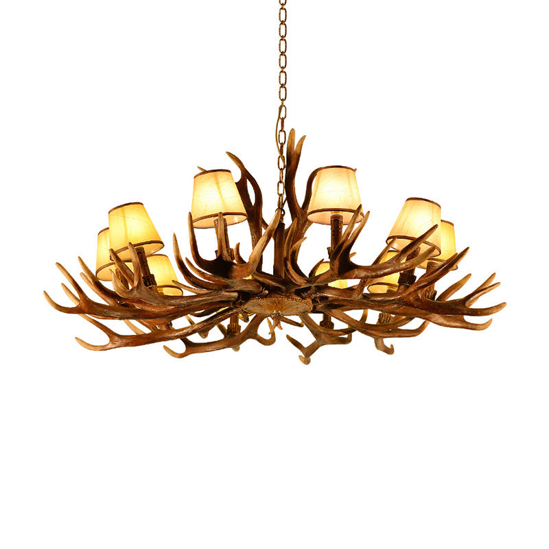 Conical Resin Pendant Lighting Traditional 10-Bulb Dining Room Chandelier Light in Brown Clearhalo 'Ceiling Lights' 'Chandeliers' Lighting' options 232995