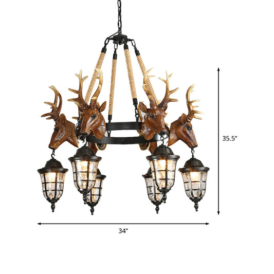 Traditional Wagon Wheel Hanging Lamp 6 Bulbs Resin Chandelier Light Fixture with Deer Head in Brown Clearhalo 'Ceiling Lights' 'Chandeliers' Lighting' options 233011