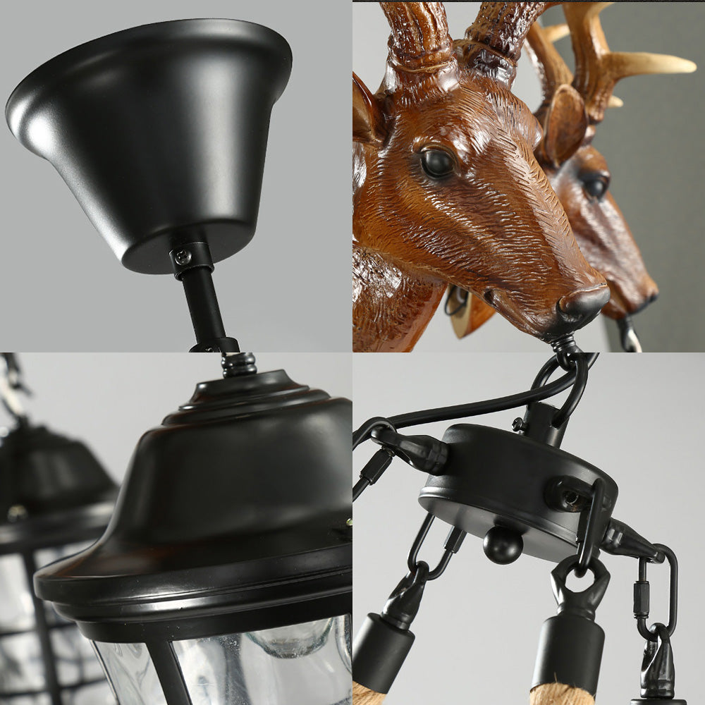 Traditional Wagon Wheel Hanging Lamp 6 Bulbs Resin Chandelier Light Fixture with Deer Head in Brown Clearhalo 'Ceiling Lights' 'Chandeliers' Lighting' options 233012