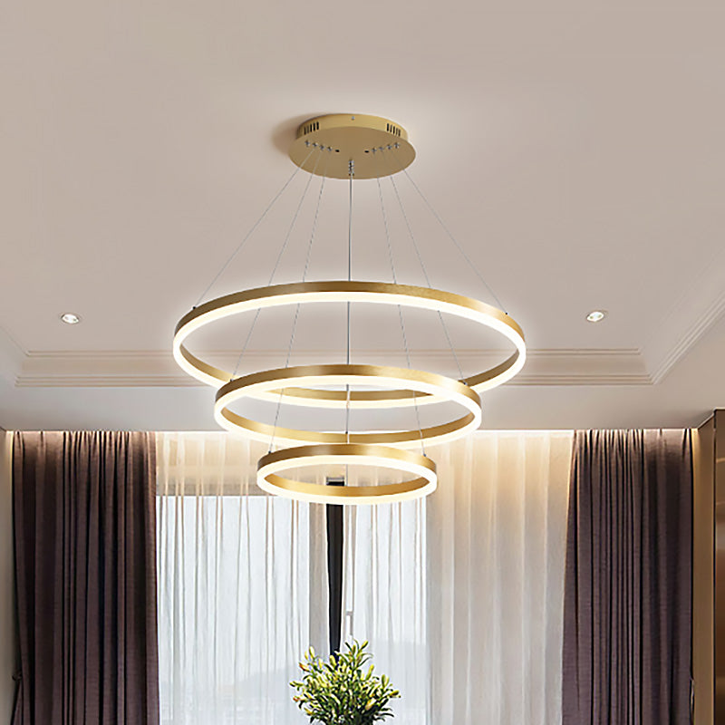 Round Acrylic Chandelier Lighting Modern 3 Lights Gold Led Ceiling Pendant Light in White/Warm Light Gold Clearhalo 'Ceiling Lights' 'Chandeliers' 'Modern Chandeliers' 'Modern' Lighting' 233013