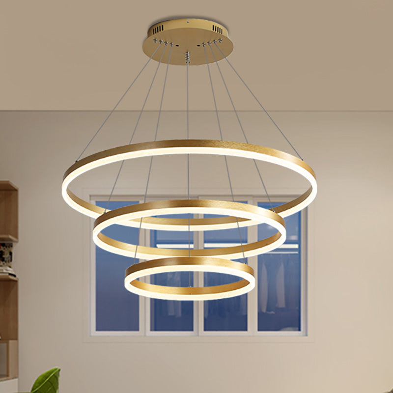 Round Acrylic Chandelier Lighting Modern 3 Lights Gold Led Ceiling Pendant Light in White/Warm Light Clearhalo 'Ceiling Lights' 'Chandeliers' 'Modern Chandeliers' 'Modern' Lighting' 233014