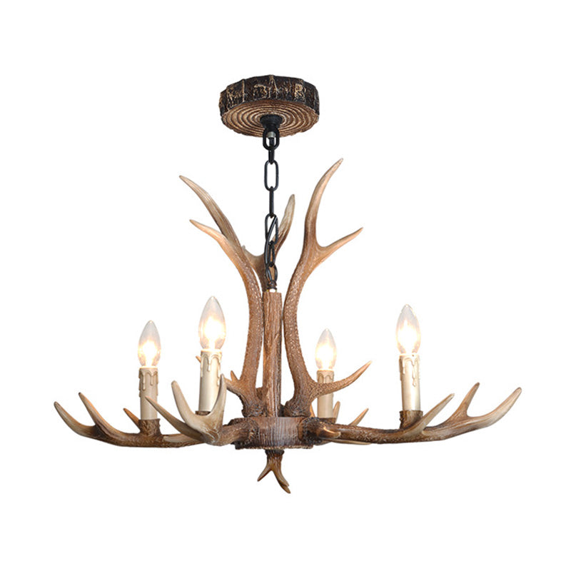 4/6/8 Lights Chandelier Lighting Fixture Rustic Candle Resin Hanging Light in Brown for Living Room Clearhalo 'Ceiling Lights' 'Chandeliers' Lighting' options 233019