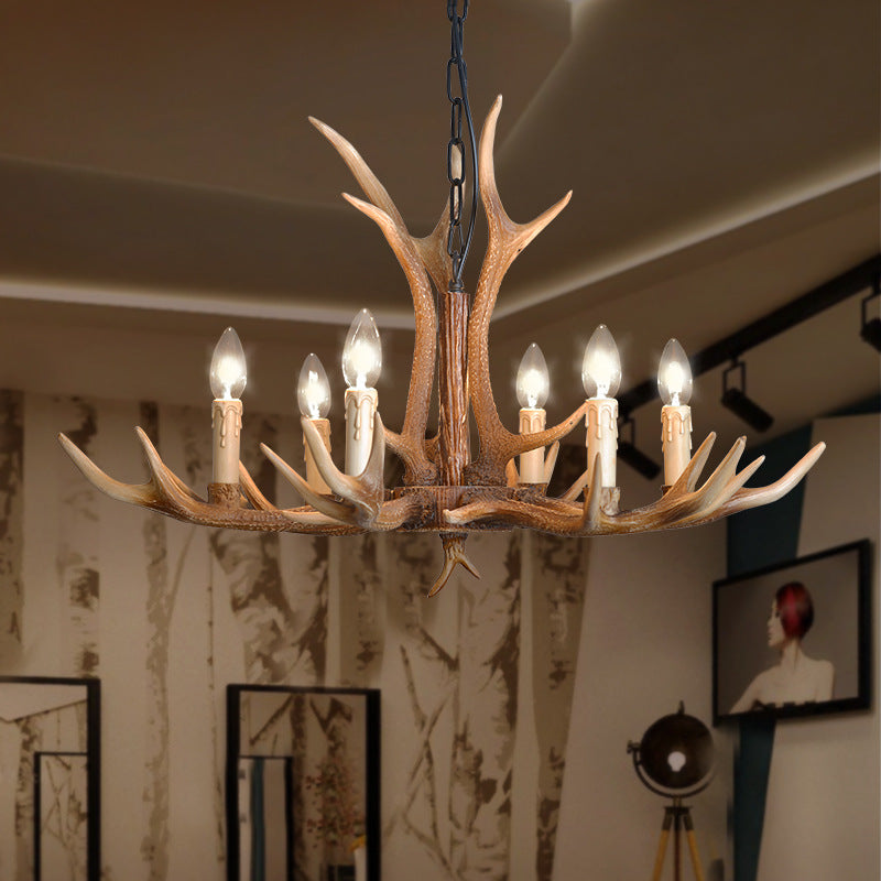 4/6/8 Lights Chandelier Lighting Fixture Rustic Candle Resin Hanging Light in Brown for Living Room Clearhalo 'Ceiling Lights' 'Chandeliers' Lighting' options 233021