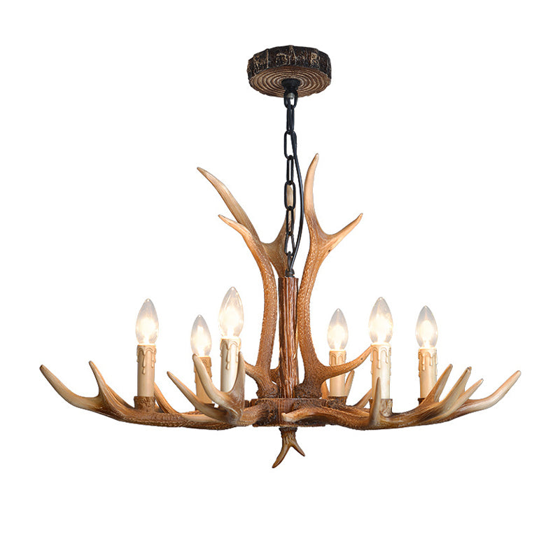 4/6/8 Lights Chandelier Lighting Fixture Rustic Candle Resin Hanging Light in Brown for Living Room Clearhalo 'Ceiling Lights' 'Chandeliers' Lighting' options 233023