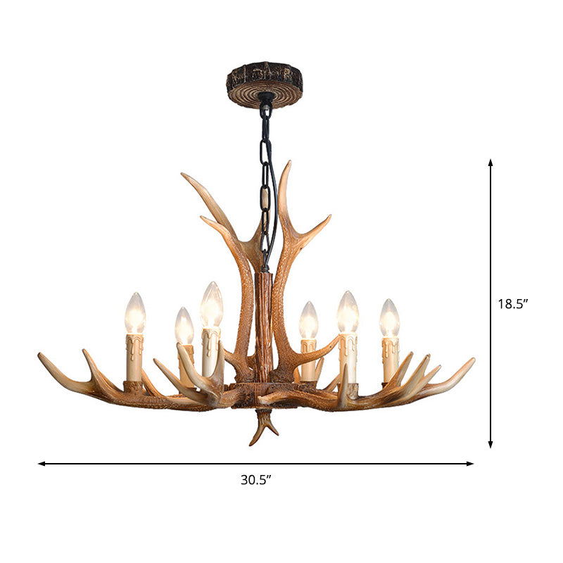 4/6/8 Lights Chandelier Lighting Fixture Rustic Candle Resin Hanging Light in Brown for Living Room Clearhalo 'Ceiling Lights' 'Chandeliers' Lighting' options 233024