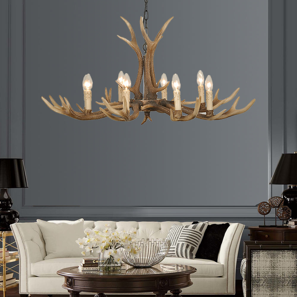 4/6/8 Lights Chandelier Lighting Fixture Rustic Candle Resin Hanging Light in Brown for Living Room Clearhalo 'Ceiling Lights' 'Chandeliers' Lighting' options 233026