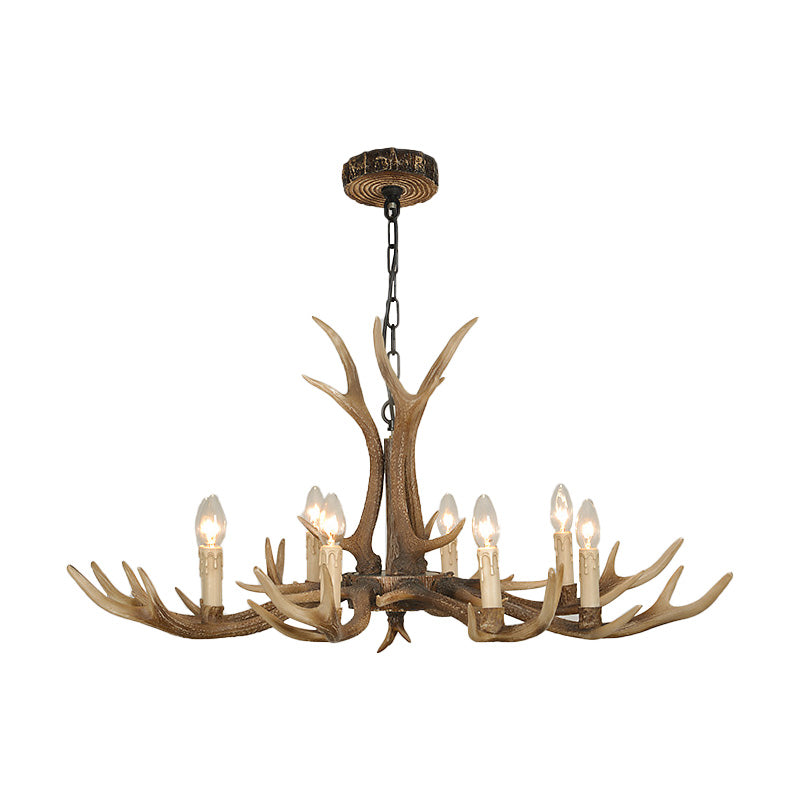 4/6/8 Lights Chandelier Lighting Fixture Rustic Candle Resin Hanging Light in Brown for Living Room Clearhalo 'Ceiling Lights' 'Chandeliers' Lighting' options 233027