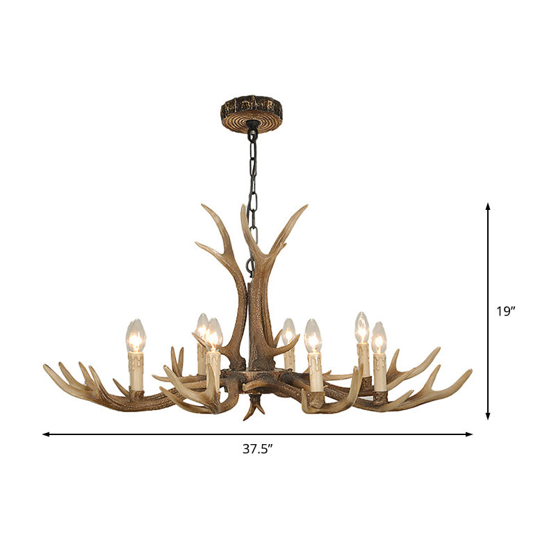 4/6/8 Lights Chandelier Lighting Fixture Rustic Candle Resin Hanging Light in Brown for Living Room Clearhalo 'Ceiling Lights' 'Chandeliers' Lighting' options 233028