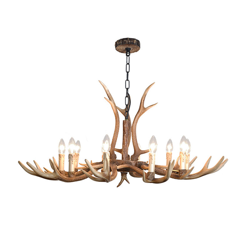 4/6/8 Lights Chandelier Lighting Fixture Rustic Candle Resin Hanging Light in Brown for Living Room Clearhalo 'Ceiling Lights' 'Chandeliers' Lighting' options 233031