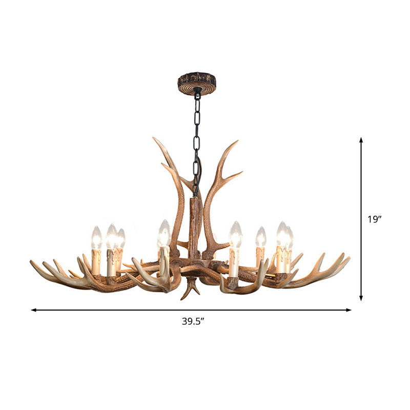 4/6/8 Lights Chandelier Lighting Fixture Rustic Candle Resin Hanging Light in Brown for Living Room Clearhalo 'Ceiling Lights' 'Chandeliers' Lighting' options 233032