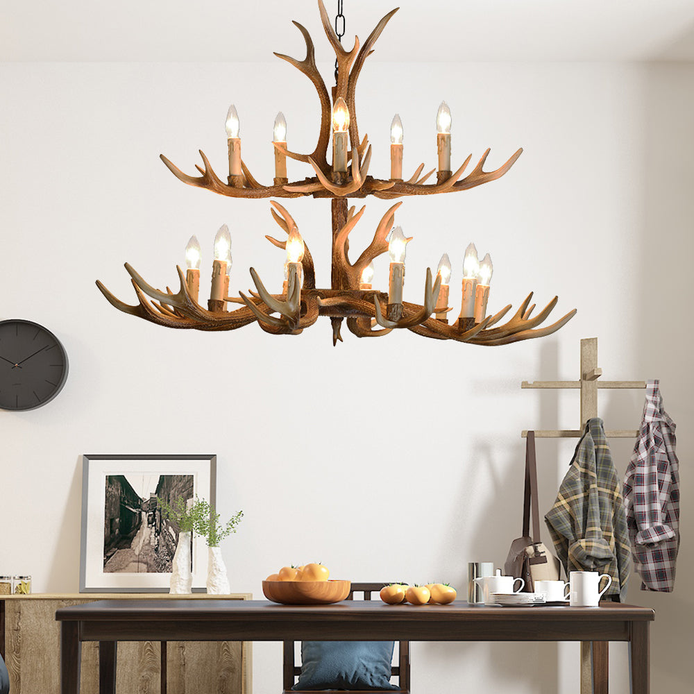 4/6/8 Lights Chandelier Lighting Fixture Rustic Candle Resin Hanging Light in Brown for Living Room Clearhalo 'Ceiling Lights' 'Chandeliers' Lighting' options 233034